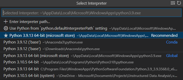 Select an Interpreter