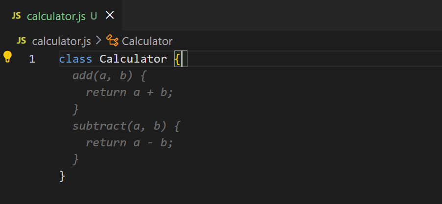 Screenshot of VS Code editor, showing Copilot suggesting the method inside the class.