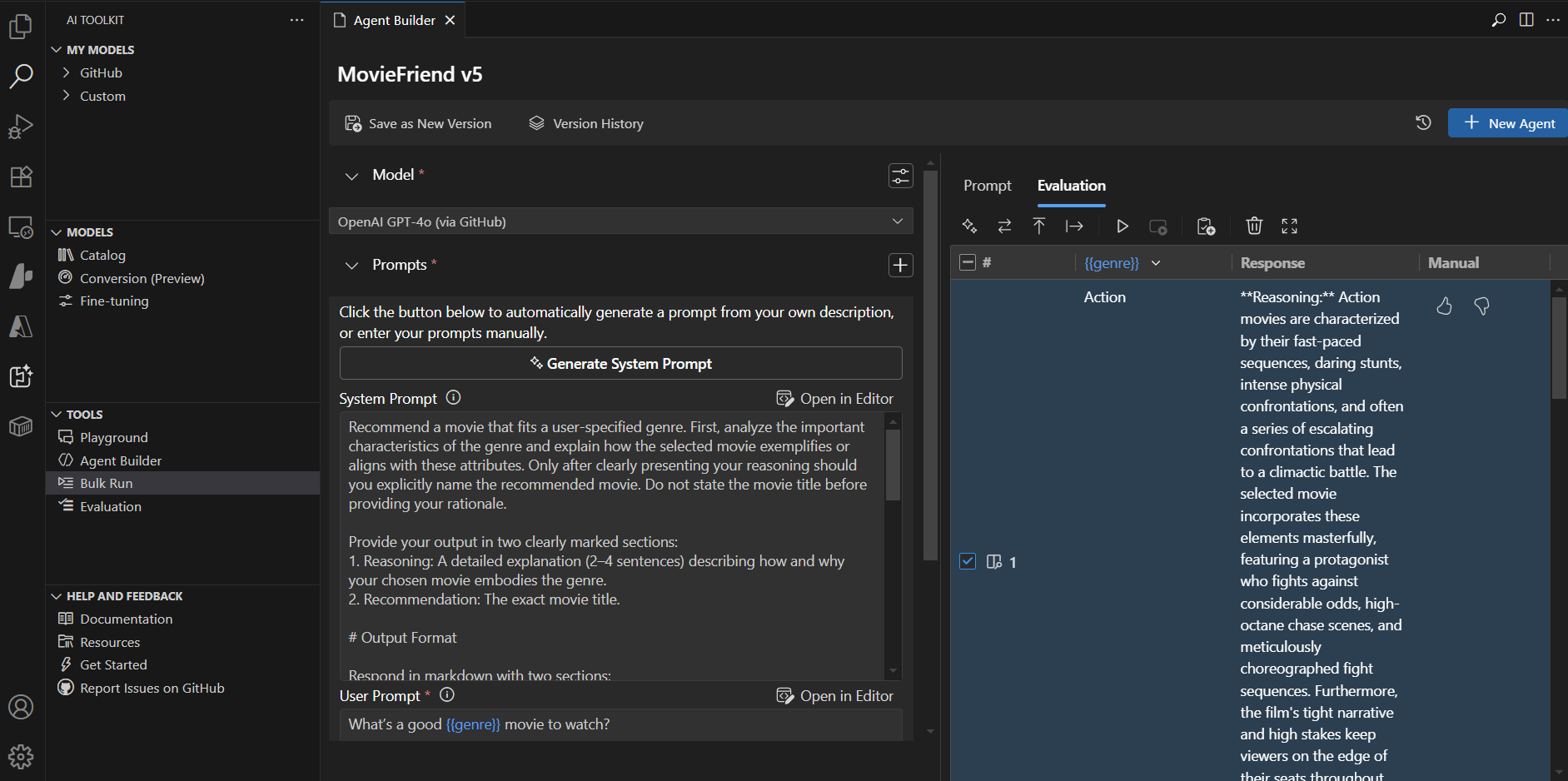 Screenshot showing the Bulk Run interface for batch testing prompts across multiple AI models