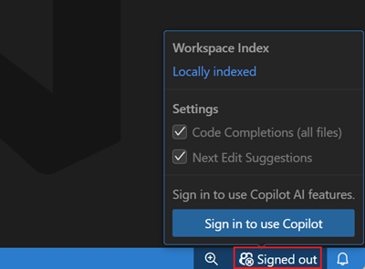 Sign in to use Copilot from the Copilot status menu.