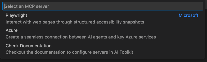 Screenshot showing the connect to MCP server interface in Agent Builder.
