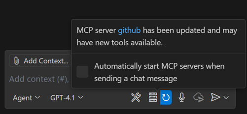 Screenshot showing the Refresh button in the Chat view.