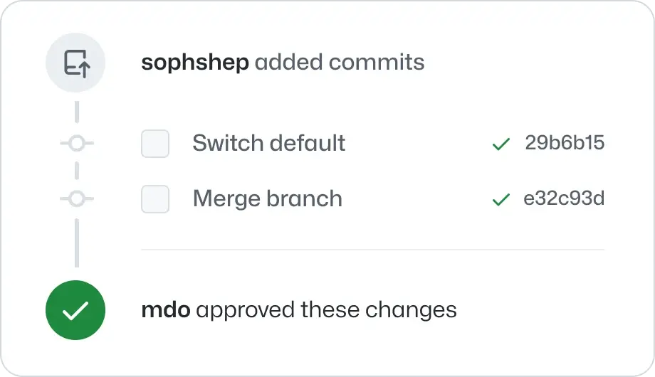 Screenshot of two commits added, and the changes were approved.
