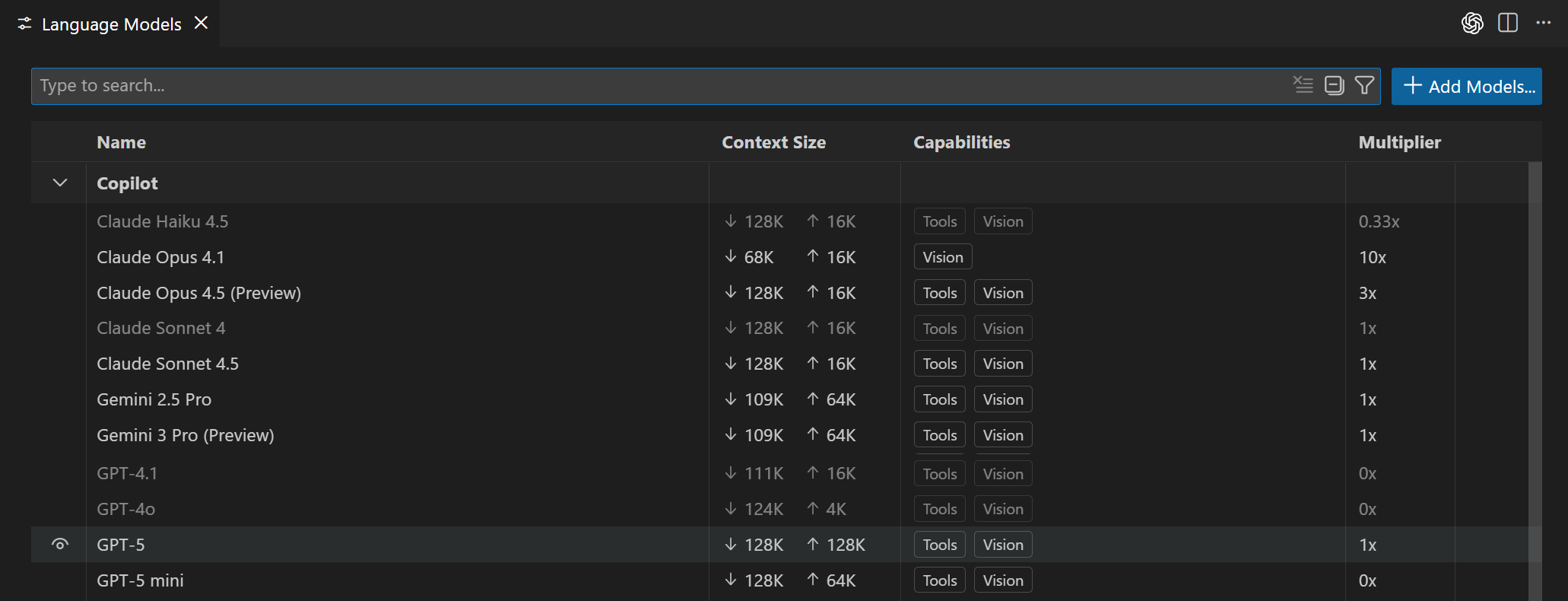 Screenshot that shows the Language Models editor.