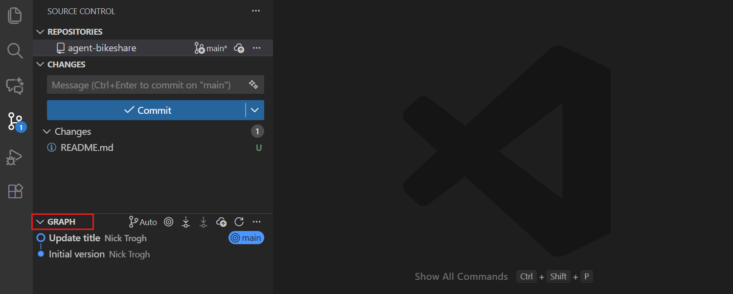Screenshot of the Source Control Graph in the Source Control view.
