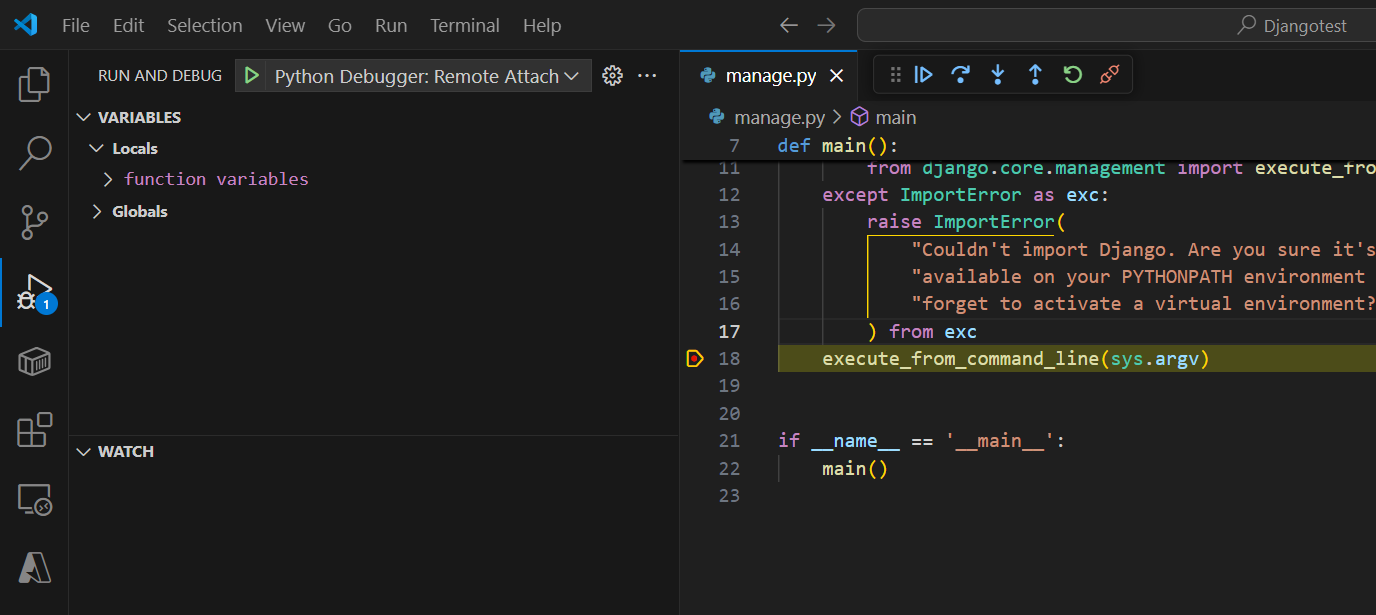 Screenshot of debugging in Python